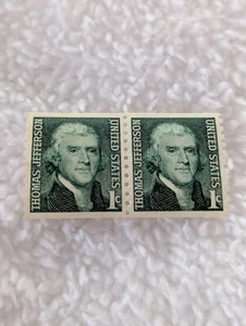 2 Thomas Jefferson 1 Cent Postage Stamps Original Gum Unused Connected - Picture 1 of 6