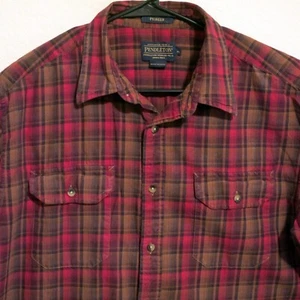 Pendleton Shirt Mens XL Long Sleeve Button Cotton Wool Red Black Stripes - Picture 1 of 6
