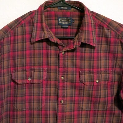 Pendleton Shirt Mens XL Long Sleeve Button Cotton Wool Red Black Stripes - Image 1 of 4