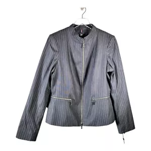 Tommy Hilfiger Marine Nadelstreifen Ellenbogenpolster Blazer Größe 14 Stehkragen Blau Jacke - Bild 1 von 14