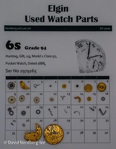 Elgin 6 / 6s piezas de reloj usadas, grado 94, modelo 1 clase 52, ser no 2979265 - Imagen 1 de 1