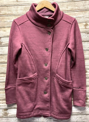 Avalanche Sweater Jacket Sz S Plum Burgundy Buttons Pockets High Collar Stretch - Image 1 of 4