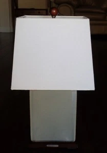 RALPH LAUREN TABLE DESK LAMP Gray Smooth Crackle PORCELAIN LOGO NEW Shade - Picture 1 of 13