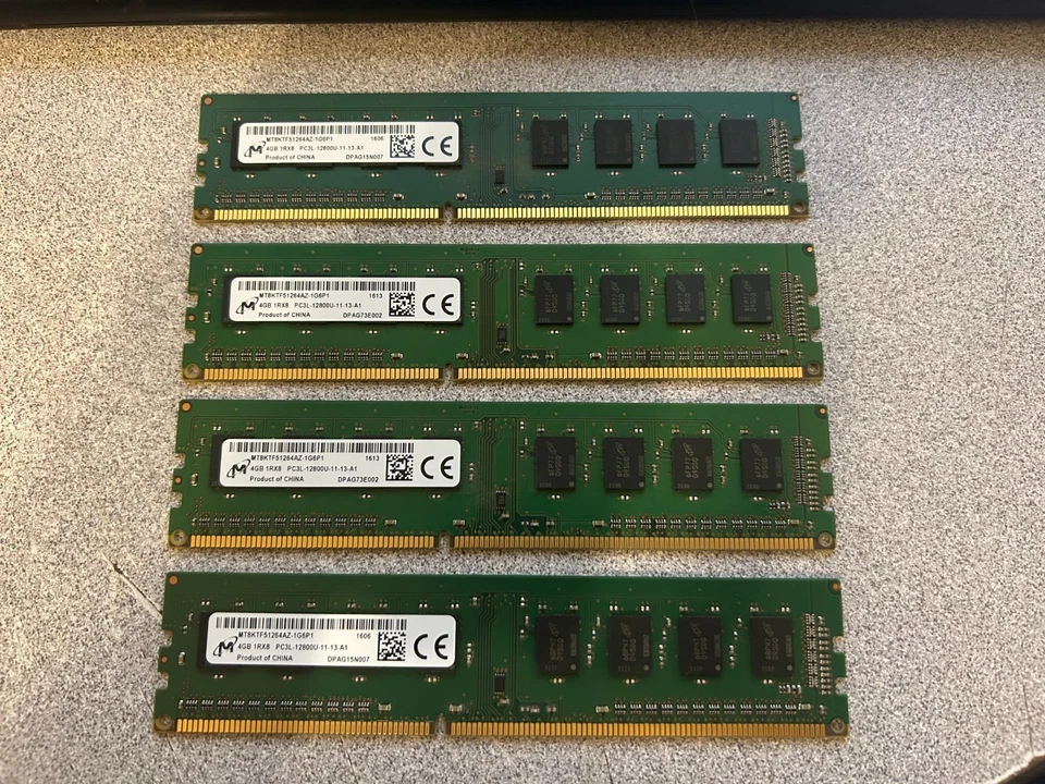 Lot of 16 GB (4 GB x 4 sticks) Micron PC3L-12800U DDR3L Desktop RAM Memory - Image 1 of 1