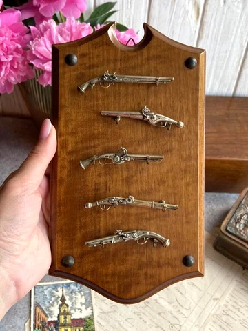 Vintage Set of 5 Wall Hanging Set of Miniature Muskets Silver 800 Italy 73 gr Cover