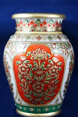 Jarrón de mármol de 7" maceta artesanía piedra Meenakari pintado a mano arte indio Foto 1 de 4