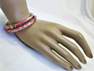 VINTAGE CLOISONNE Enameled Gold Plated Bangles Pair, in a Gift Box, - Picture 1 of 8