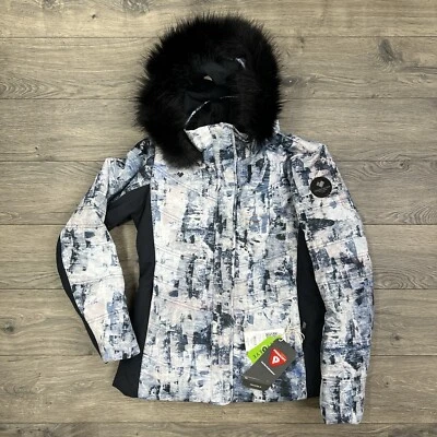 Obermeyer Jacket Size 8 Womens Tuscany II Winter Treeline Blue White Full Zip - Image 1 of 4