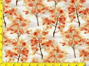 Orange & Yellow Trees on White Quilting Sewing Fabric 1/2 Yard #842 - Picture 1 of 1