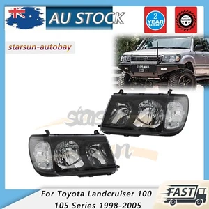 Pair Black For Toyota Landcruiser 100 105 Series 1998-2005 Front Head Lights DRL - Picture 1 of 13