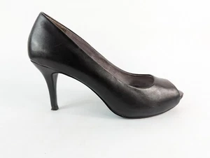 Next Black Leather High Heel Open Toe Shoes Uk 5.5 Eu 38.5 - Picture 1 of 6