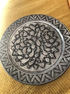 Large Antique Middle Eastern Tinned Copper Repousse Charger - Wall Hanging - Picture 1 of 6