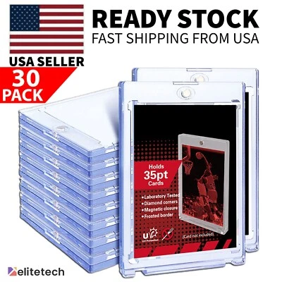 THE PERFECT PART 30 Pack Magnetic Trading Sports Card Holders 35pt One-Touch Hard UV Protection