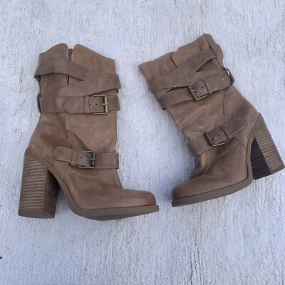 Женские коричневые кожаные сапоги Jessica Simpson до середины икры с пряжкой размер 6 B - Изображение 1 из 4