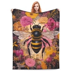 Bee Blanket for Adults Kids Sea Bee Blanket Gifts 60" x 50" Flannel Flower Fl... - Picture 1 of 7
