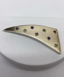 M & J Savitt Modernist Brooch Pin gold over Sterling silver gemstone Starburst - Picture 1 of 7