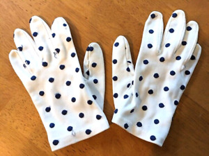 Vintage Gloves White with Navy Polka Dots Wristlet size XS