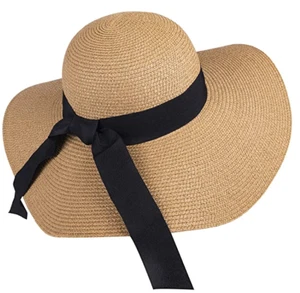 NUOVO cappello donna spiaggia sole paglia tesa larga UPF 50 pieghevole - grande colore marrone marrone - Foto 1 di 6