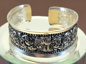 Vintage Ornate 800 Silver Ethnic Tribal Repousse Cuff Bracelet - Picture 1 of 7