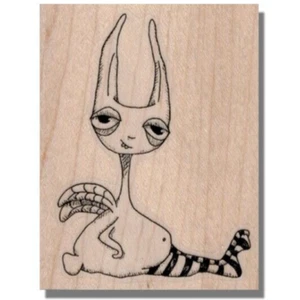 Wood Rubber Stamp, Art Angel Sitting, Wings,Media,Collage,Stripes, Artistic,Eyes - Picture 1 of 7
