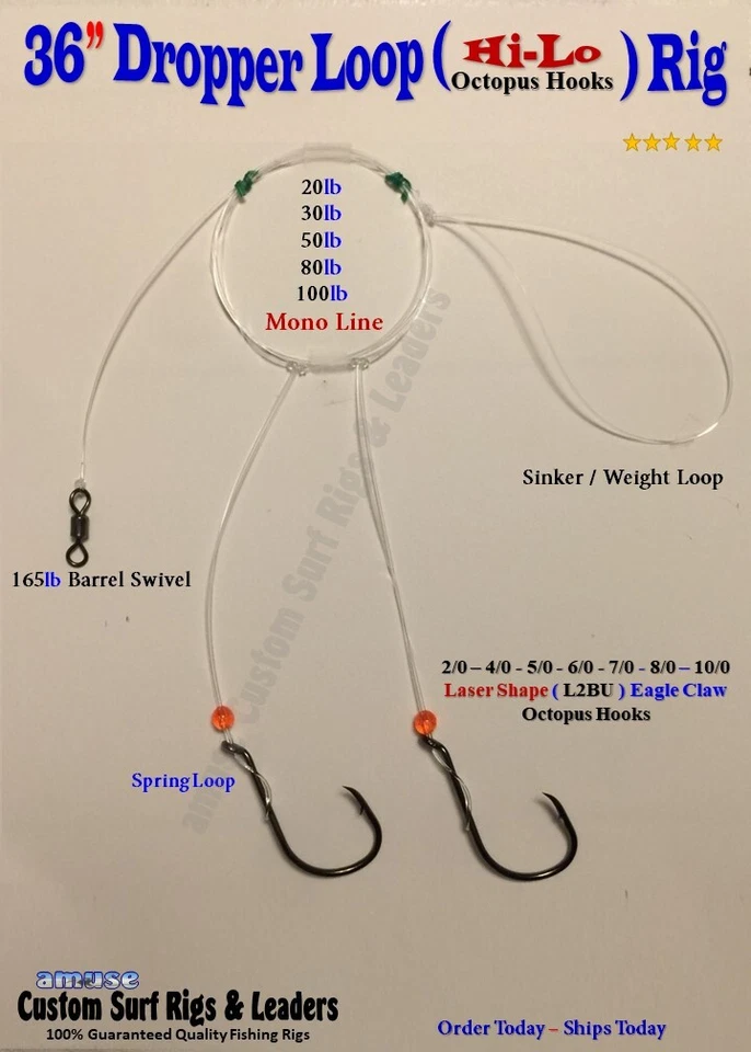 EAGLE CLAW 5 Hi-Lo ( Octopus ) Surf Fishing Rigs Striper Sea Bass Black Fish Fluke Porgies