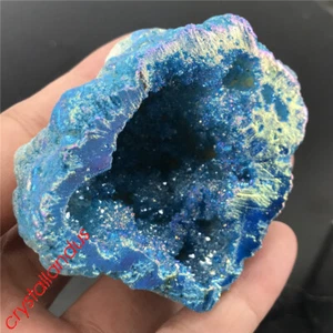 1 pieza Titanio Ágata Geoda Grupo Arco Iris Cuarzo Natural Cristal Mineral Reiki - Imagen 1 de 12