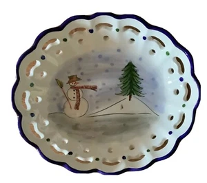 Christmas Holiday Ceramic Snowman Bread /Pastry/ Dessert / Candy Dish Decorative - Picture 1 of 5