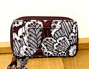 Vera Bradley Wallet SLATE BLOOMS Wristlet Brown 5" x 3" Floral Cards ID Zip - Picture 1 of 8