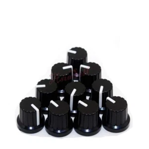10pcs 6mm Diameter Shaft Hole Plastic Threaded Knurled Potentiometer Knobs Caps - Picture 1 of 7
