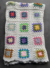 Vintage Hand Crochet Granny Square Afghan Throw Blanket Scalloped Edge 70x51