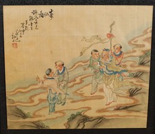 China Watercolor Antique Signed Ink Painting Deity Circle Chien Hui An