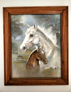 Stampa artistica vintage Ruane Manning cavallo mare puledro rovere vetro incorniciato 8 x 10 - Foto 1 di 4