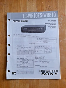 Vintage Sony TC-WR10ES TC-WR810 Cassette Deck Service Manual UK US Canada Model - Picture 1 of 6