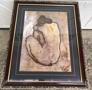 Pablo Picasso Blue Nude 1902 Painting Wall Decor 32” Art Print Cherry Frame - Picture 1 of 6