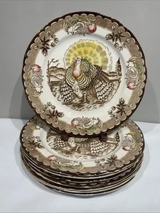 8 Vintage Thanksgiving Turkey Dinner Plates Made In Japan 11 1/2” - Picture 1 of 12