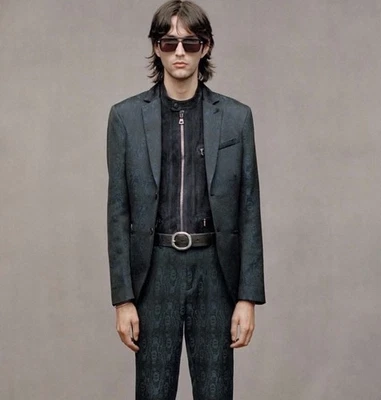 $1498 NWT John Varvatos Collection Leopard Jacquard Jacket Blue EU 48 USA 38 - Image 1 of 4