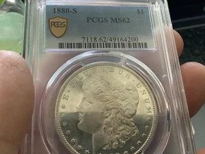 1880-S MS 62 Morgan Silver Dollar Frosty Coin in a PCGS Gold Shield Holder - Picture 1 of 4