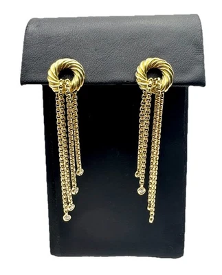 David Yurman Solid 18K Yellow Gold Diamond Helena Chain Drop Dangle Earrings - Image 1 of 4