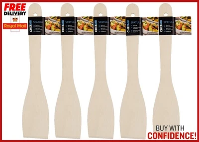 5 x Wooden Flat Spatula Beech Cooking Baking Kitchen Essential 30cm 12" FREE SHI - Image 1 of 3