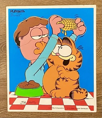 Vintage GARFIELD The Cat Wooden Puzzle “Let’s Trade” Playskool Complete 1978 - Image 1 of 2