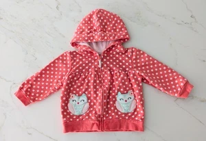Carter's Größe: 12 Monate orange/koralle/weiß gepunktet Eule Hoodie Jacke - Bild 1 von 7