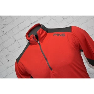 PING Golf Pullover Shirt Mens Size Medium 1/4 Zip Polyester Performance Red Gray - Picture 1 of 8