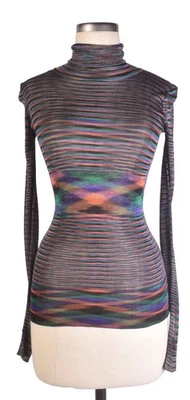 Vintage 70s 80s MISSONI Sheer Striped Ombre Fitted Turtleneck Shirt Top - Image 1 of 4