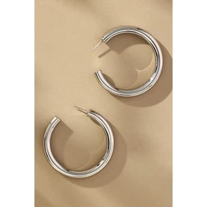 Ettika Large Thick Classic Hoop Earrings, 18K Rhodium Plated - Picture 1 of 3