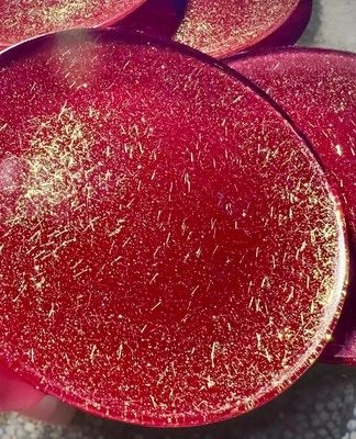 Crate & Barrel Red & Gold Glitter Appetizer Plates 5 7/8”- Dazzle Design! - Image 1 of 4