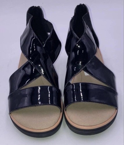 SANDALI Clarks Jillian Rise neri su pelle nera zeppa zip posteriore taglia USA 6 *Nuovi con etichetta