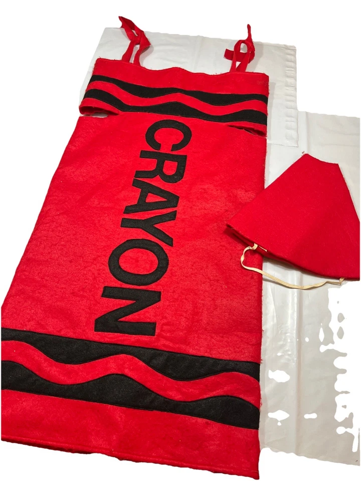 Fantasia de lápis de cor vermelho VESTIDO SEM MANGAS E CHAPÉU Mulheres Pequenas, Extra Grande Criança Mais Velha, Feito à Mão - Imagem 1 de 4