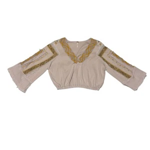 Free People Cross Country Embroidered Bohemian Festival Blouse Small Crop Top - Picture 1 of 8