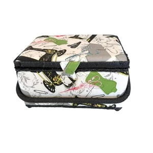 Vintage-Inspired Singer Sewing Basket Organizer With Handle & Sewing-Themed Prin - Picture 1 of 10