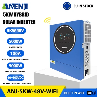 ANENJI 5000W 48V Hybrid Solar Inverter On Grid Off Grid MPPT 100A 220V/230V 500V WIFI